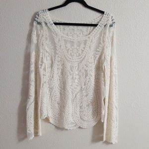 Crochet Mesh Long Sleeve Shirt